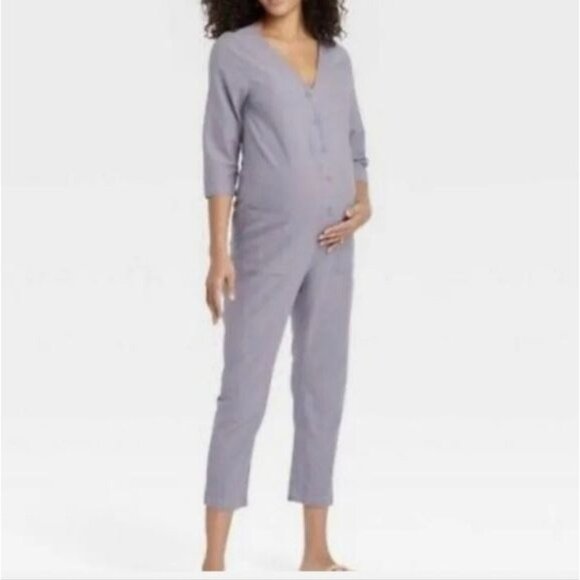 New The Nines By Hatch Maternity Jumper Pants Purple Small Designer - Picture 2 of 8